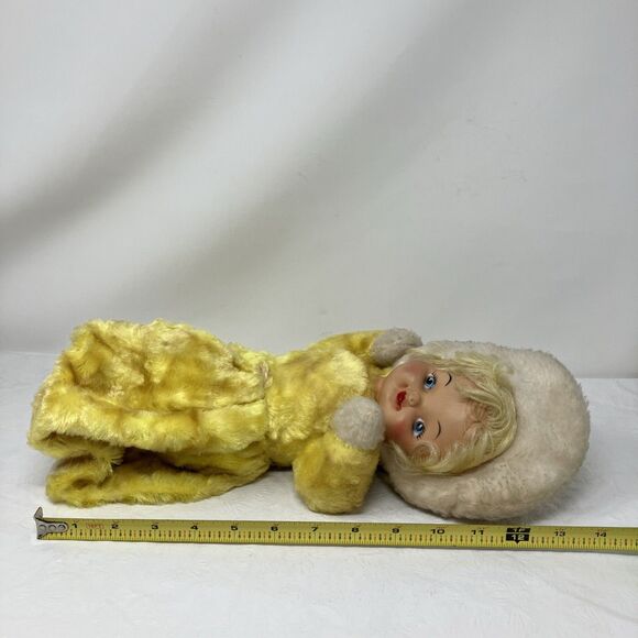 Rubber Face Baby Doll Girl Yellow Pajama Bag Keeper Vintage Collectible - Picture 2 of 11
